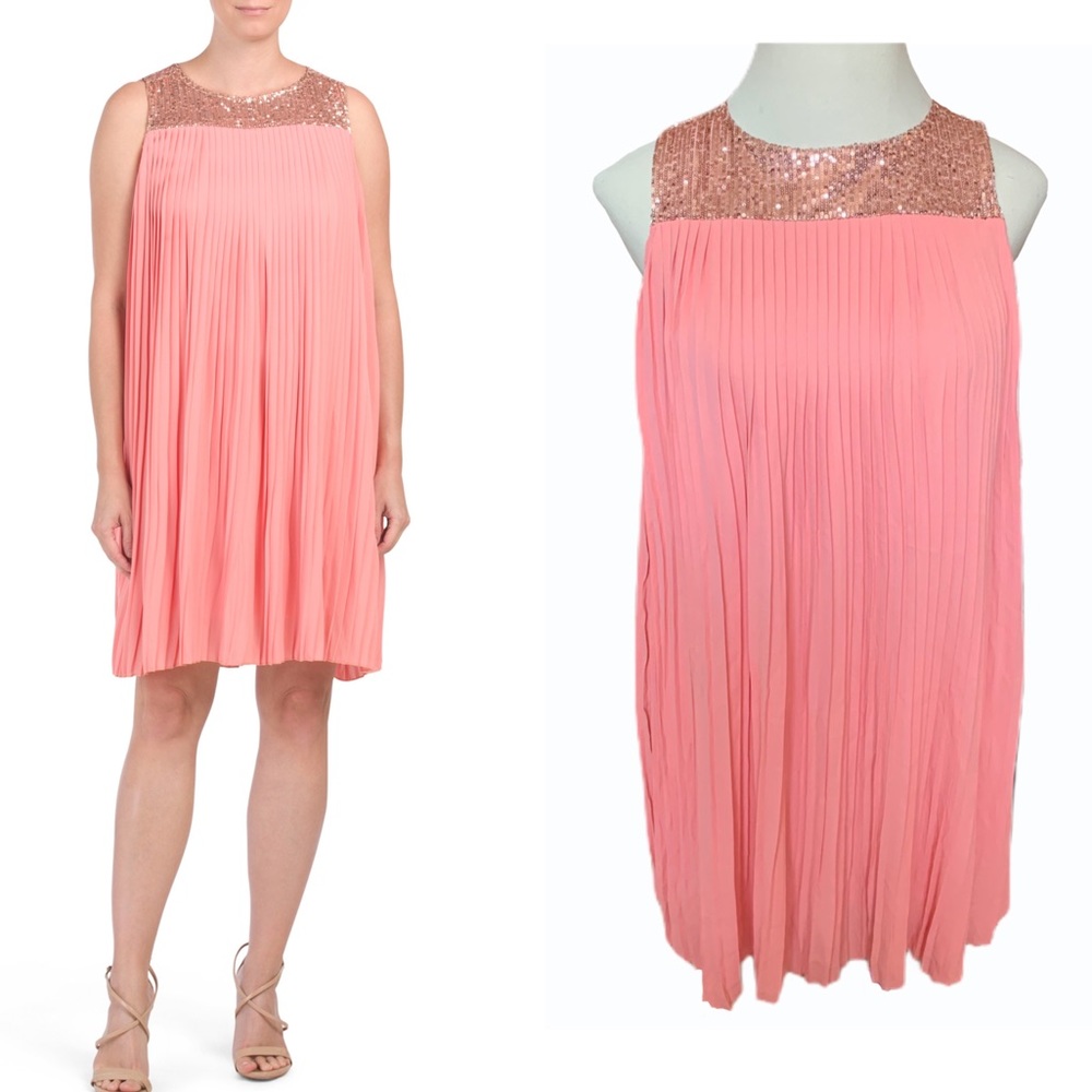 Magari Made In Italy Pleated Sequin Cocktail Dress